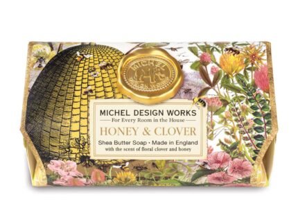 Michel Design Works Triple-milled and Handmade Large Bath Soap Bar, Honey & Clover Scent and Design with Shea Butter, Long Lasting 8.7oz Bar
