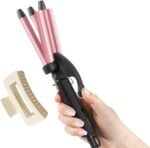 Mini Hair Crimper 4 Temperature Adjustable, 1/2 Inch Small 3 Barrel Curling Iron Hair Waver Dual Voltage Travel Size, Tiny Crimper Hair Tool Create Natural Tight Beachy Waves (Rose Gold)
