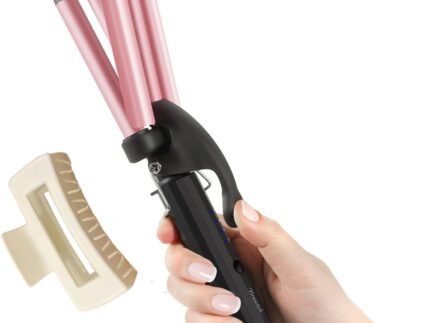 Mini Hair Crimper 4 Temperature Adjustable, 1/2 Inch Small 3 Barrel Curling Iron Hair Waver Dual Voltage Travel Size, Tiny Crimper Hair Tool Create Natural Tight Beachy Waves (Rose Gold)