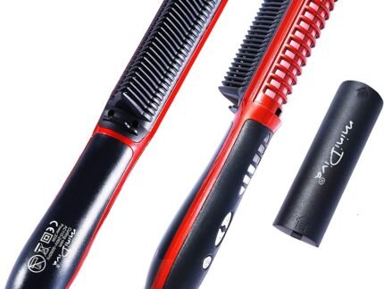 Minidiva 2-in-1 Hair Curler and Straightener with Anti-Scald, 30s Fast Ceramic Heating, 6 Heat Levels, Auto Off, 360 Swivel Cord Portable Hot Hair Straightener Brush for Home, Travel (Red)
