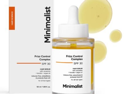 Minimalist Frizz Control Complex with Keratin, Argan Oil & Ceramide | Smooths, adds shine, controls frizz & protects from heat and UV | For all hair types | 1.69 fl oz / 50 ml