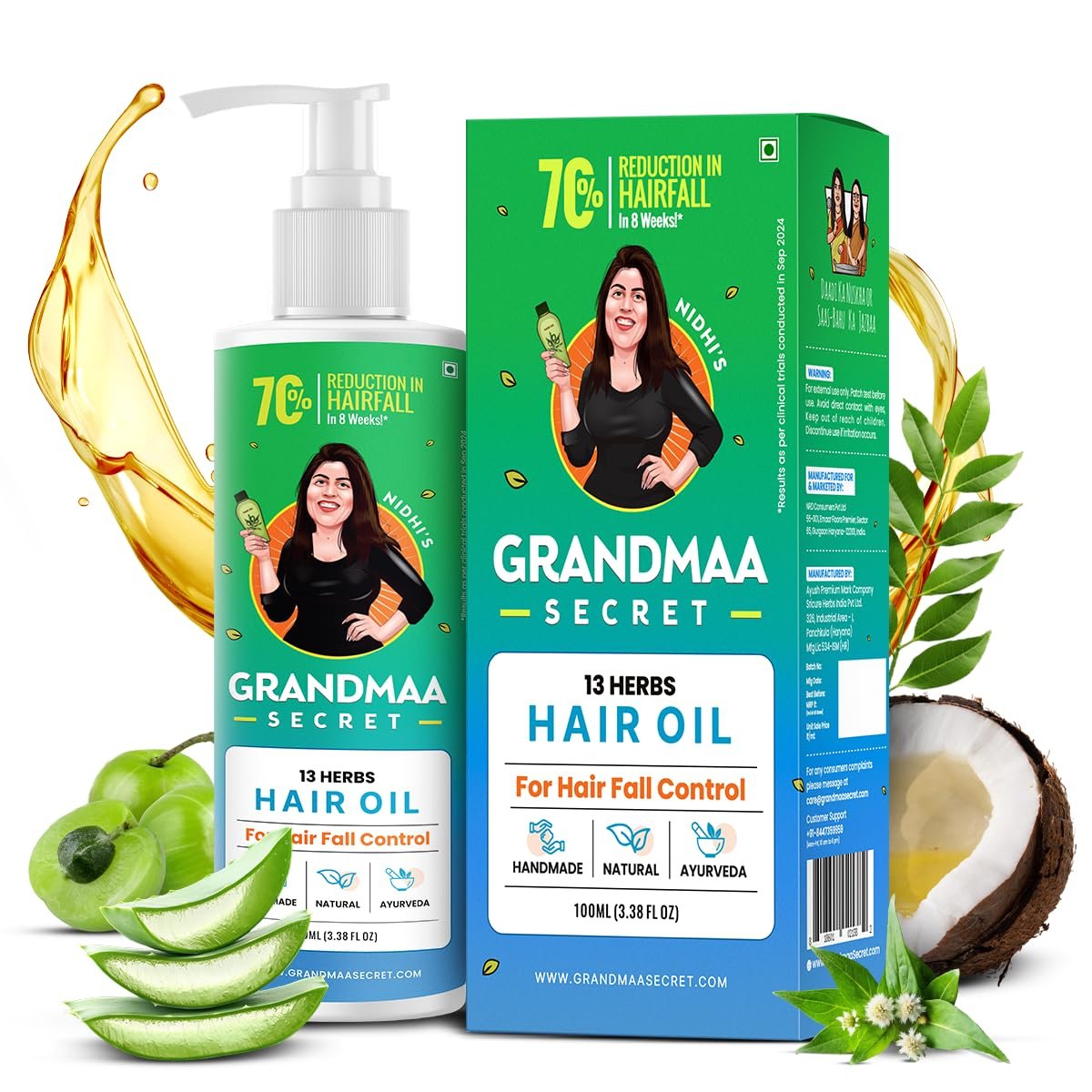 NIDHI’S GRANDMAA SECRET 13 Herbs Hair Oil for Hair Growth & Hair Fall Control Handmade Oil with Aloe Vera, Curry Leaf & Amla For Dry, Damaged, Frizzy Hair Men & Women – 100 ml (Pack of 1) Multicolor NIDHI’S GRANDMAA SECRET 13 Herbs Hair Oil for Hair Growth & Hair Fall Control Handmade Oil with Aloe Vera, Curry Leaf & Amla For Dry, Damaged, Frizzy Hair Men & Women – 100 ml (Pack of 1) Multicolor