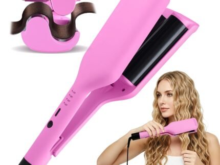 NONK Hair Waver, 1.25″ Ceramic Wave Iron for Loose Waves, Fast Heat, Pink