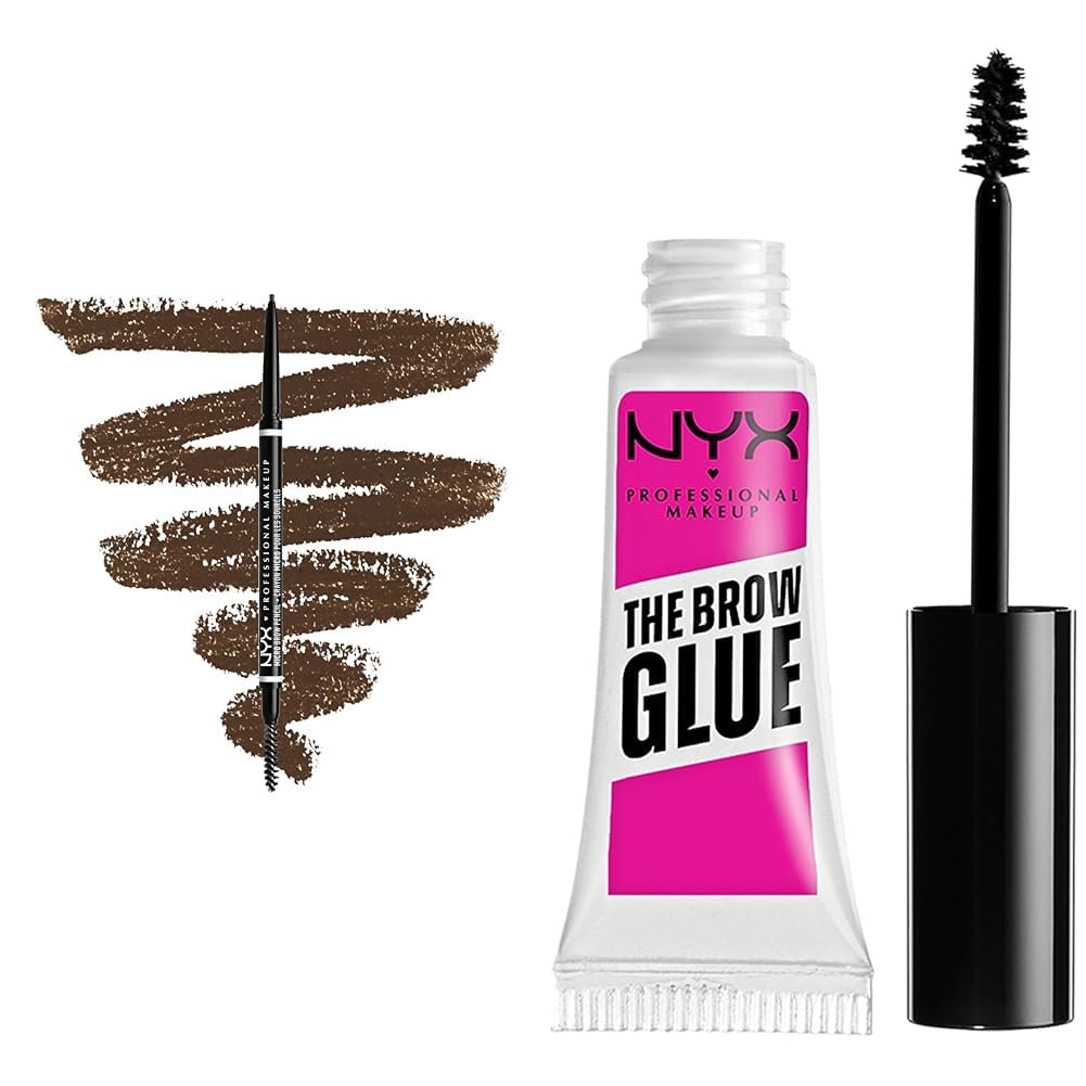 NYX PROFESSIONAL MAKEUP Micro Brow Pencil, Eyebrow Pencil - Brunette NYX PROFESSIONAL MAKEUP Micro Brow Pencil, Eyebrow Pencil - Brunette & The Brow Glue, Extreme Hold Eyebrow Gel - Clear