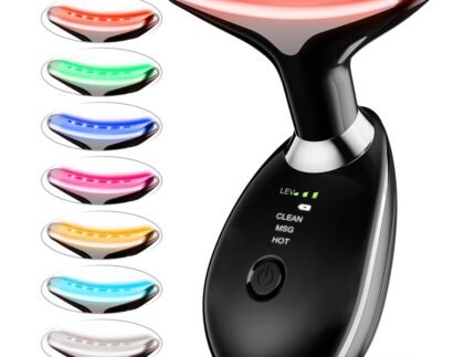 Neck Face Massager Face Sculpting Tool 7 Color Modes and Vibration for Facial Massager for Double Chin (Black)