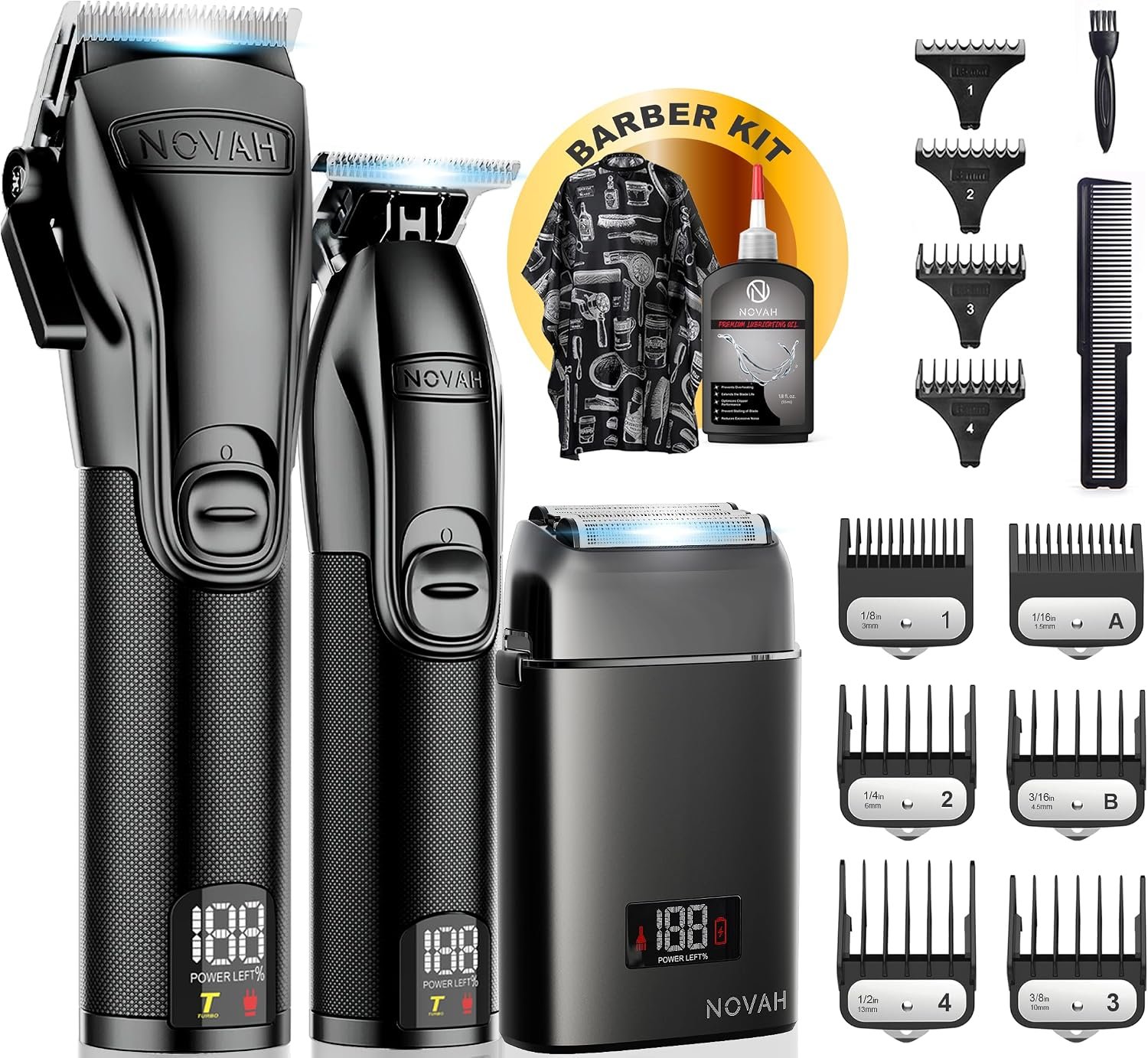 Novah Professional Barber Clippers and Trimmer Set - Foil Shaver Novah Professional Barber Clippers and Trimmer Set - Foil Shaver Professional Hair Clippers for Men, Mens Cordless Hair Clipper for Barbers Haircut Kit, Fade