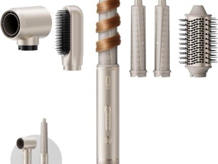 O.H.B 5 in 1 Hot Air Hair Styler, 110,000 RPM High Speed Hair Dryer Brush, Ionic Air Styler Wrap with Fast Drying, No Heat Damage Air Multi Styler for Volumize, Curl, Straighten for Travel, Gold