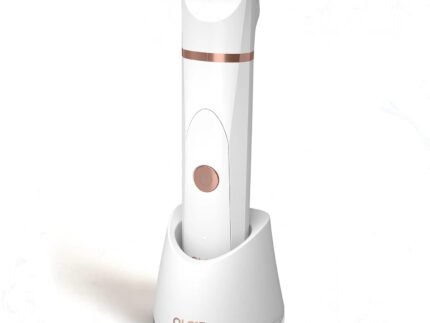OLOV Electric Body Hair Trimmer – Groin Trimmer for Men – Bikini Trimmer Women – Wet/Dry Shaver Groomer, Replaceable Ceramic Blade Heads, USB Recharge Dock, Waterproof Hygiene Razor, White
