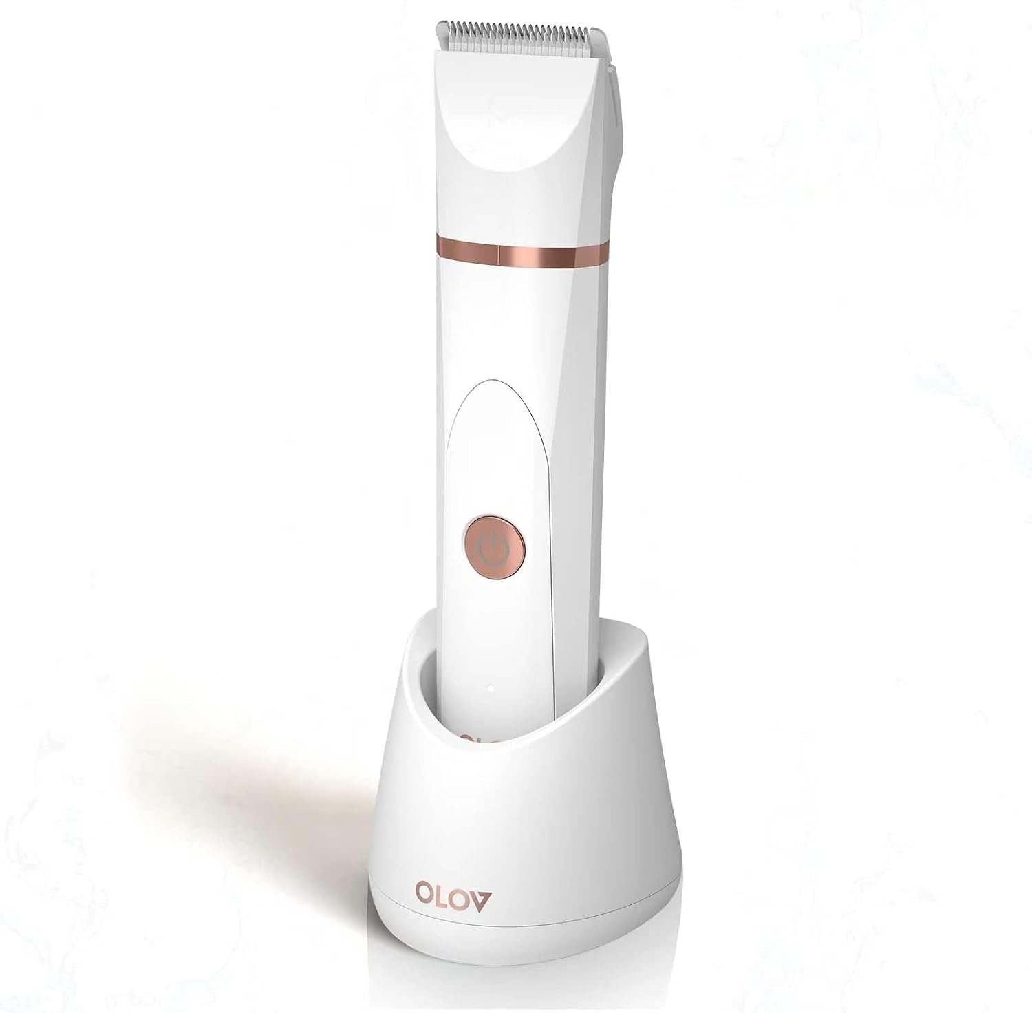 OLOV Electric Body Hair Trimmer – Groin Trimmer for Men – Bikini Trimmer Women – Wet/Dry Shaver Groomer, Replaceable Ceramic Blade Heads, USB Recharge Dock, Waterproof Hygiene Razor, White OLOV Electric Body Hair Trimmer – Groin Trimmer for Men – Bikini Trimmer Women – Wet/Dry Shaver Groomer, Replaceable Ceramic Blade Heads, USB Recharge Dock, Waterproof Hygiene Razor, White