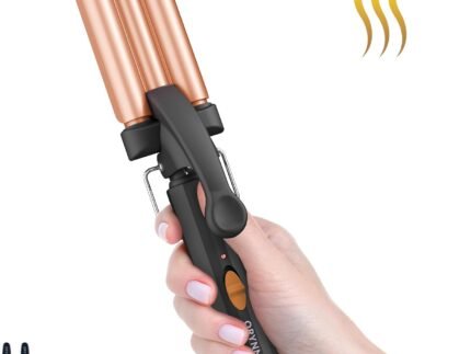 ORYNNE Crimper Hair Tool for Short Hair, 1/2 Inch Mini Crimper for Tight Beach Waves, Mini 3 Barrel Curling Iron with Argan Oil Infused, Beach Waves Curling Iron, Easy to Use