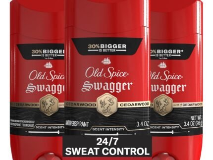 Old Spice Antiperspirant Deodorant for Men, 24/7 Sweat & Odor Protection, 24/7 Lasting Freshness, Invisible Solid, Swagger with Cedarwood Scent, 3.4 oz (Pack of 3)