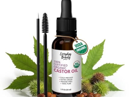 Organic Castor Oil – 100% Pure Certified USDA Organic, Cold Pressed & Hexane-Free, For Eyelashes, Eyebrows, Hair, Skin & Wellness Packs -1oz Glass Bottle & Dropper