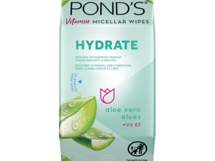 POND’S Micellar Makeup Remover Wipes, Removes Waterproof Mascara, with Aloe Vera & Vitamin B3, Alcohol-Free Facial Cleansing Wipes for Dry Skin, 25 Count