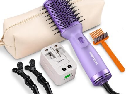 PRITECH Auto Dual Voltage Hair Dryer Brush for Travel,Ionic Hair Styler