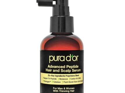 PURA D’OR Advanced Hair & Scalp Serum – For Hair Thinning with Copper Tri-Peptide, Caffeine, Botanical Extract Blend, Fuller Appearance Strands – Vegan, Men & Women 3.3 Oz Ayurvedic Hair Care