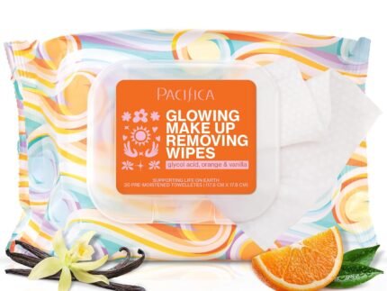 Pacifica, Glowing Makeup Remover Wipes – with Glycolic Acid for AHA Exfoliating and Facial Cleansing – No Rinse Face Cleaning Towelettes – Dermatologist Tested, 30 Count