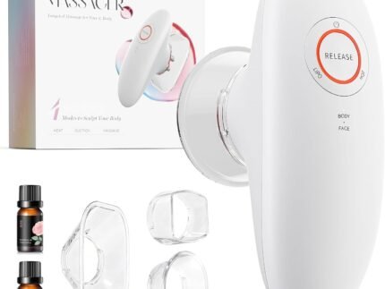 PakWizz 2026 Upgraded 3-in-1 Body Sculpting Machine with Cupping Therapy, Heat, LED Light – Adjustable 3 Modes Essential Oil Body Sculpting Tool for Back, Belly, Waist, Arms, Legs, Ivory White