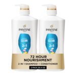 Pantene 2-in-1 Shampoo & Conditioner, Classic Clean – Pro-V Nutrients for Dry, Color-Treated Hair, Healthy Looking Hair Every Wash, Antioxidant-Rich, 27.7 Oz Each, 2-Pack + Rescue Shot (0.5 Oz)