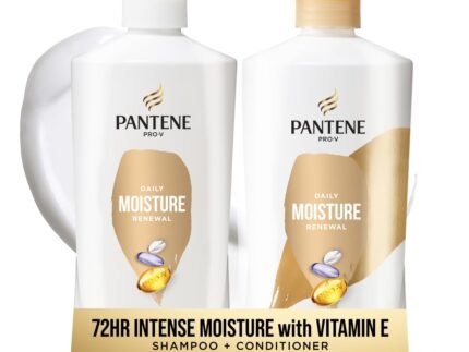 Pantene Shampoo & Conditioner Set, Daily Moisture Renewal with Vitamin E – Pro-V Nutrients for Dry, Color-Treated, Straight to Curly Hair, 72-Hour Hydration & Softness, Twin Pack, 52.8 Oz Total