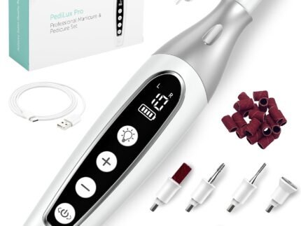 PediLux Pro Professional Manicure Pedicure Kit, Cordless Electric Nail File Drill Set, Thick Toenail Grinder, Toe Nail Dremel Tools, Filer, Buffer, Sander, Remove Cuticles, Callus for Men & Women