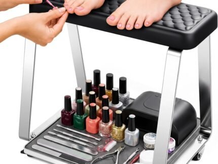 Pedicure Foot Rest for Nails Tech, Pedicure Cart with Wheels and Cushion Manicure Pedicure Stool for Spa, Salon, Massage & Home
