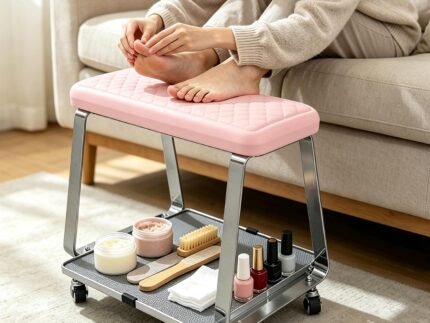 Pedicure Foot Rest with Wheels for Nail Art Techs & Home (Pink)