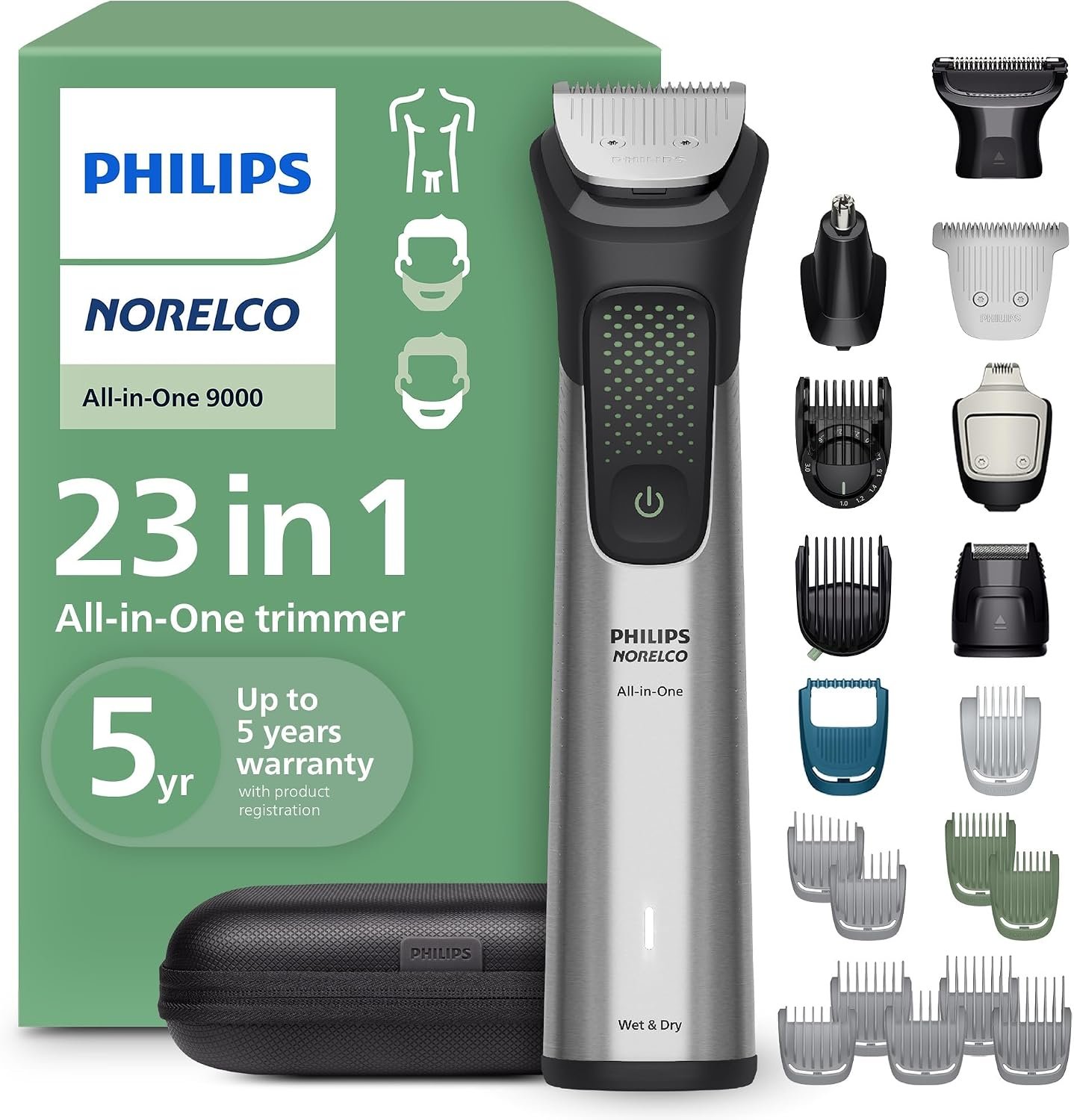 Philips Norelco All-in-One 9000 23-in-1 Trimmer, Face, Hair & Body, Steel Philips Norelco All-in-One 9000 23-in-1 Trimmer, Face, Hair & Body, Steel