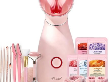 Pjordo Facial Steamer Spa Kit, 12 Skin Care Tools & 5 Jelly Mask Powder, Nano Ionic Steamer for Facial Deep Cleaning Unclog Pores Sinuses, Warm Mist Humidifier for Home SPA, Self Care Gifts for Women