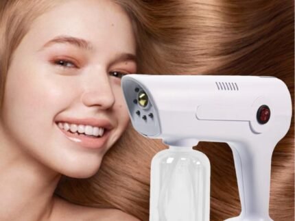 Portable Nano Atomizer with Red Blue Light Mist Gun Barber Hair Care Steamer Micro Mist Sprayer