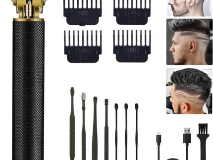 Professional Cordless Hair Clipper and Trimmer for Men, T Blade Zero Gapped Rechargeable Beard Shaver, Hair Cutting Kit With Ear Spoon Tool Set, Black