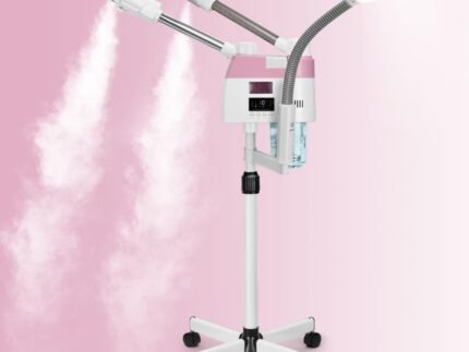 Professional Facial Steamer, 3 in 1 Facial Steamer with 5X Magnifying Lamp Hot&Cool Mist, Esthetician Steamer on Wheels, Stand Face Steamer with Time Setting for Home Salon Spa