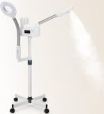 Professional Facial Steamer with 5X Magnifying Lamp, 2 in 1 Facial Steamer Upgrade PTC Heating, Esthetician Steamer Black Face Steamer for Salon Spa Beauty Skin Care (White)