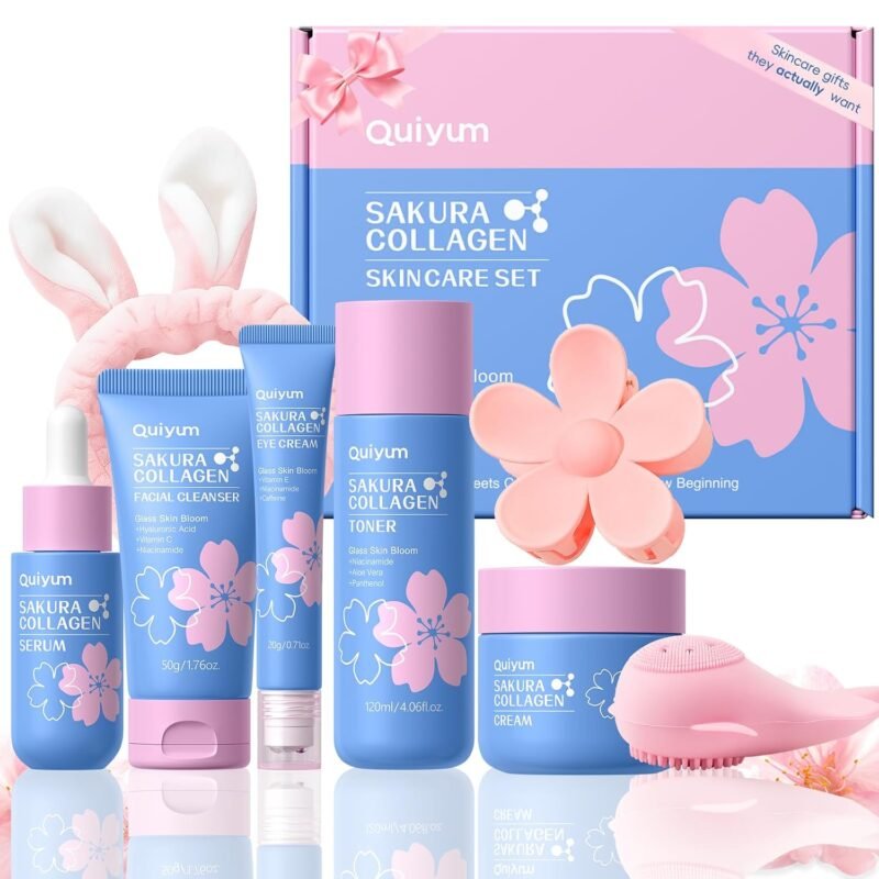 QUIYUM Sakura Collagen Skincare Set – 8-Piece Glass Skin Routine for Women