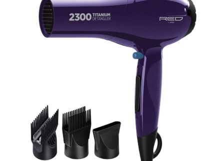 RED by Kiss Titanium 2300 Detangler Hair Dryer – Double Comb Layer Technology, 4X Faster Straightening, High Heat Resistant, Better Heat Distribution, 3 Bonus Titanium Detangler Piks, All Hair Types