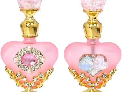 Rayberro 2 Pack 5ml Vintage Perfume Bottle, Pink Love Heart Crystal Rhinestone Inlayed Decorative Perfume Bottles, Empty Refillable Essential Oil Dropper Bottle, Glass Perfume Bottles Women Girl Gift