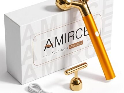 Rechargeable Face Massager Roller, Golden Vibrating T Bar Facial Massager & 3D Face Roller for Lymphatic Drainage, Face Depuffer for Jawline, Puffy Face & Skincare Routine
