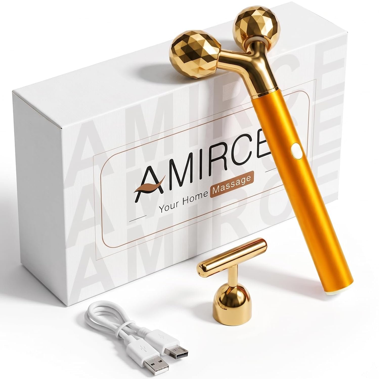 Rechargeable Face Massager Roller, Golden Vibrating T Bar Facial Massager & 3D Face Roller for Lymphatic Drainage, Face Depuffer for Jawline, Puffy Face & Skincare Routine Rechargeable Face Massager Roller, Golden Vibrating T Bar Facial Massager & 3D Face Roller for Lymphatic Drainage, Face Depuffer for Jawline, Puffy Face & Skincare Routine