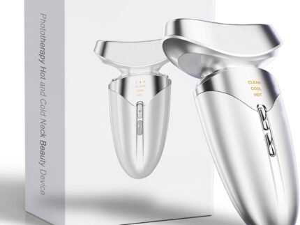Red Light Beauty Device for Face and Neck, Based on High-end Red and Blue LED Light, Facial Cold and Hot, Vibration Technology, 3 Color Led Face and Neck Beauty Device for Home Use, Pearly White