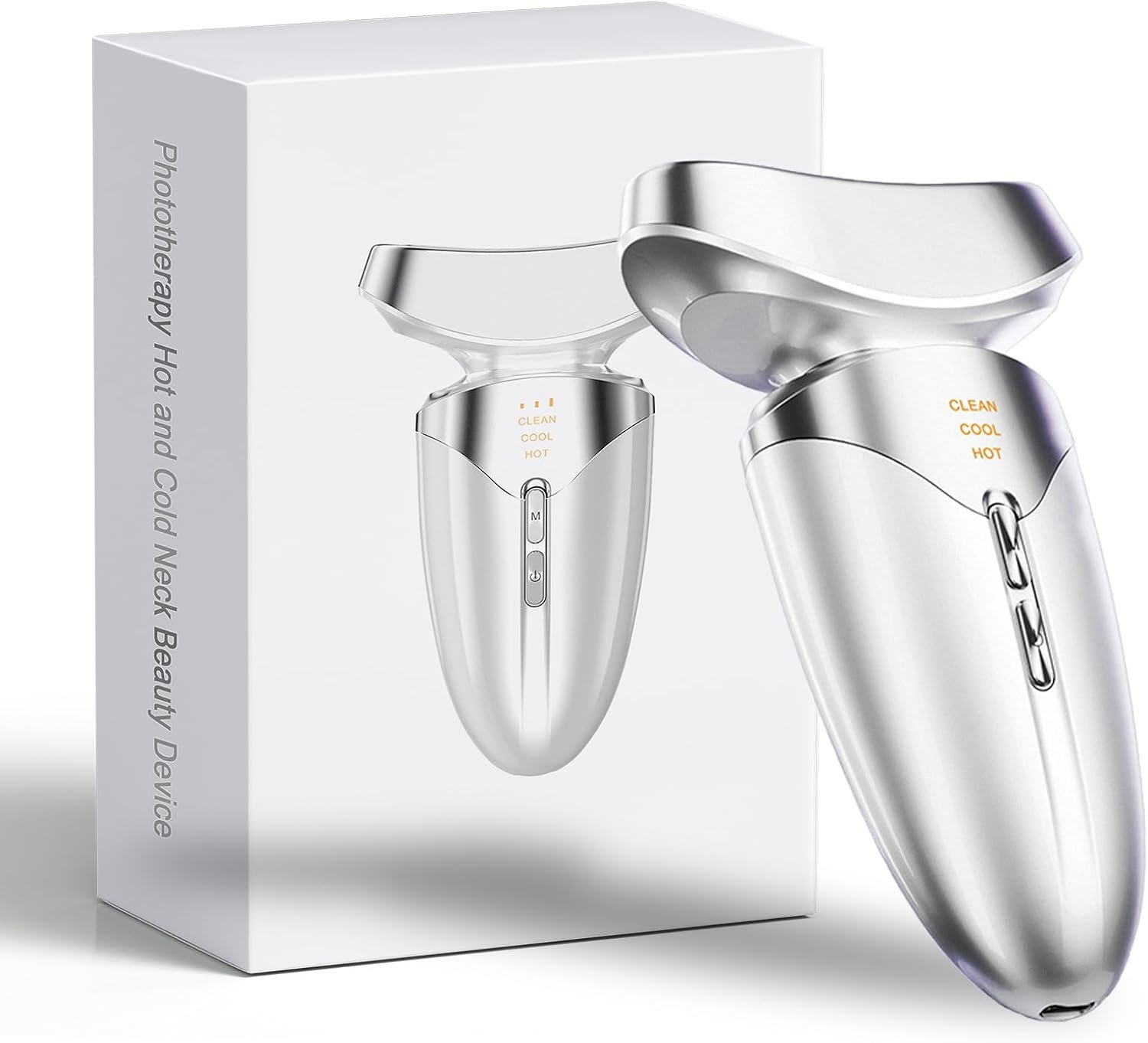 Red Light Beauty Device for Face and Neck, Based on Red Light Beauty Device for Face and Neck, Based on High-end Red and Blue LED Light, Facial Cold and Hot, Vibration Technology, 3 Color Led Face and Neck Beauty Device for Home Use, Pearly White