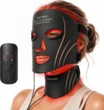 Red Light Therapy Mask for Face & Neck Skin Care, 7-Color Infrared Facial Mask with 309 LED Chips, 5 Brightness, Rechargeable Controller for Anti-Aging, Skin Firming & Radiant Glow at Home (Black)