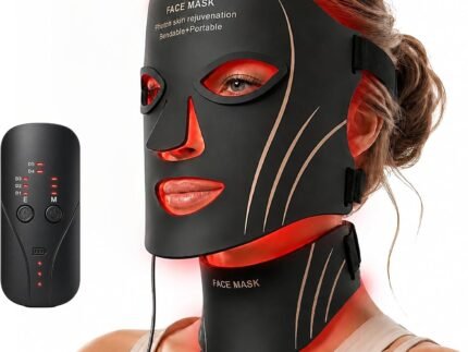 Red Light Therapy Mask for Face & Neck Skin Care, 7-Color Infrared Facial Mask with 309 LED Chips, 5 Brightness, Rechargeable Controller for Anti-Aging, Skin Firming & Radiant Glow at Home (Black)