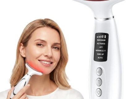 Red Light Therapy for Face and Neck, 7-Color LED Face Massager with EMS, Heat & Vibration, 6 Modes & 4 Intensities, Rechargeable Face Sculpting Tool for At-Home Skincare