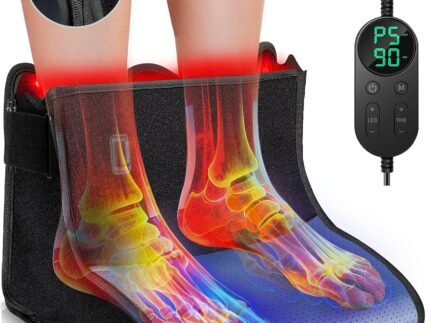 Red Light Therapy for Feet with Heat & Pulse, 180 Tri-Chips LEDs 660nm & 850nm, 5 Light Intensities & 10/40HZ Pulse, 10-90 Min Timer, Foldable Infrared Light Feet Wrap for Ankle Heel, Blue