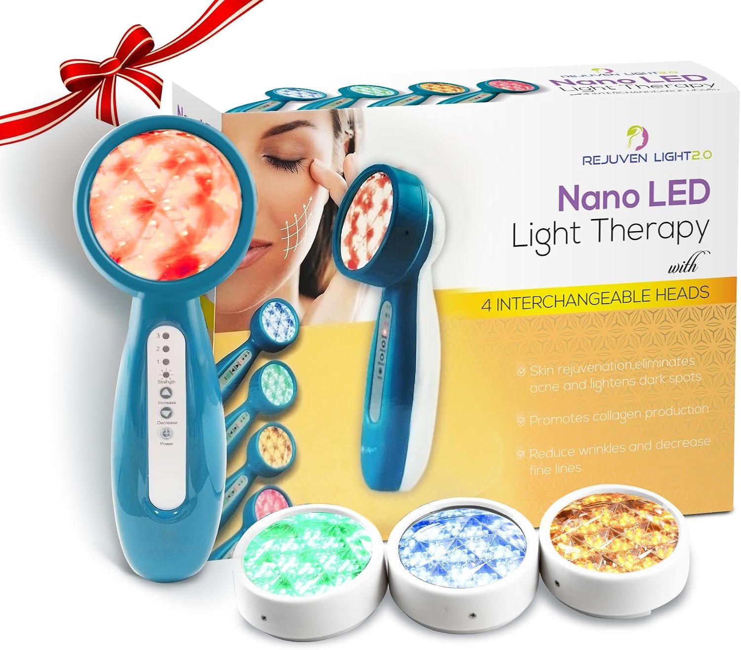 Rejuven 4-in-1 LED Light Therapy for Face Handheld LED Light Rejuven 4-in-1 LED Light Therapy for Face Handheld LED Light Therapy Facial Massager Anti-Aging Wrinkle Reduction Device