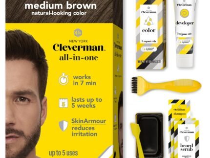 Reusable Hair & Beard Dye for Men – Medium Brown | Up to 5 Uses, 7 Minutes | Natural Gray Coverage, No-Drip Cream with SkinArmour – Cleverman