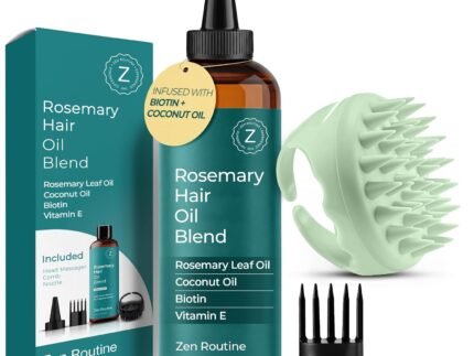 Rosemary Oil for Hair Growth + Scalp Massager Set | Strengthening Biotin & Coconut Oil – Hair Thickening Serum – Dry Head, Frizzy, Split Ends & Damaged Scalp Treatment – Color Safe, All Hair Types