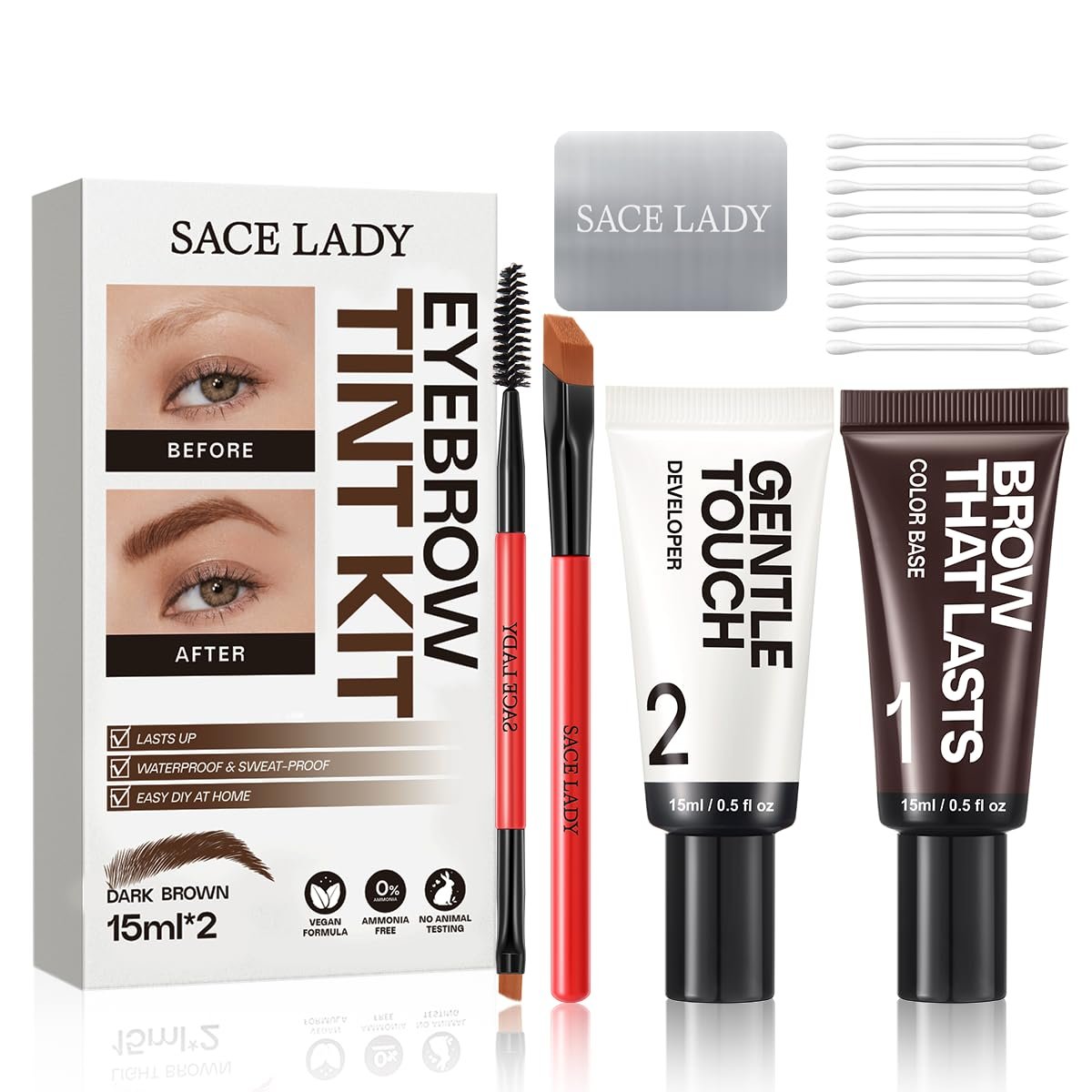 SACE LADY Eyebrow Color Kit for Women, Long Last & Waterproof, DARK BROWN SACE LADY Eyebrow Color Kit for Women, Long Last & Waterproof, DARK BROWN