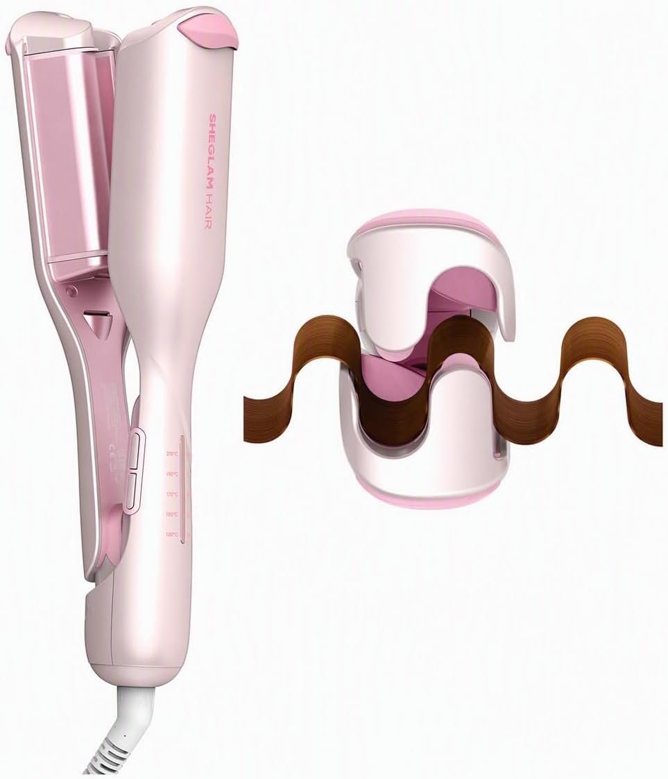 SHEGLAM Pink Beach Wave Hair Waver 0.75 inch – Lightweight Dual Voltage Crimper for Women, Smart Timer Double Barrel Tool with Adjustable Temps & Anti-Scald for Mermaid Waves on Short Hair SHEGLAM Pink Beach Wave Hair Waver 0.75 inch – Lightweight Dual Voltage Crimper for Women, Smart Timer Double Barrel Tool with Adjustable Temps & Anti-Scald for Mermaid Waves on Short Hair