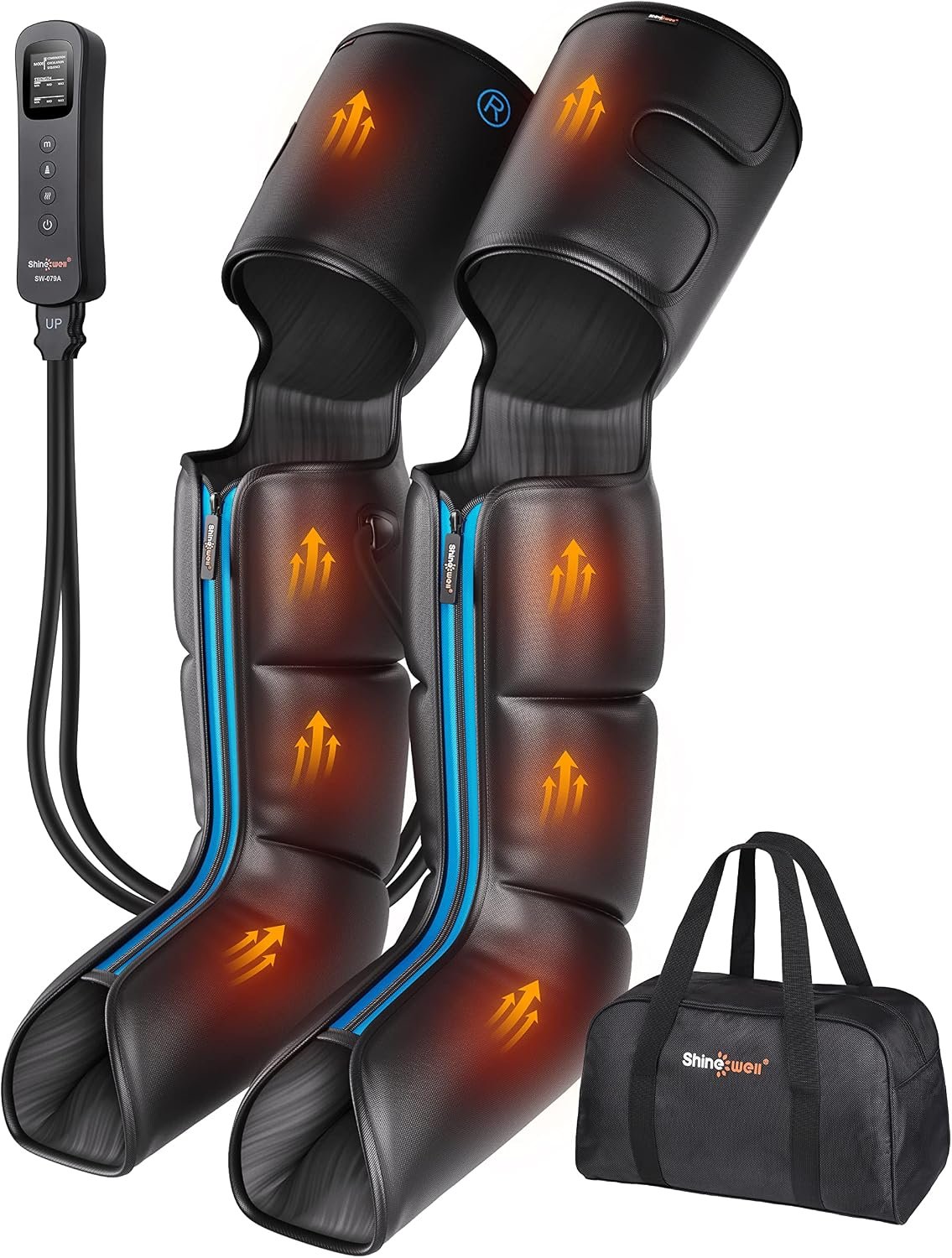 SHINE WELL Air Compression Leg Massager with Heat for Circulation and Pain Relief, Foot Calf & Thigh Recovery Compression Boots, Sequential Compression Device for Workout Relaxation, Gift for Mom Dad SHINE WELL Air Compression Leg Massager with Heat for Circulation and Pain Relief, Foot Calf & Thigh Recovery Compression Boots, Sequential Compression Device for Workout Relaxation, Gift for Mom Dad