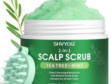 SHVYOG Scalp Scrub, Tea Tree & Coconut Oil Exfoliator Scrub for Itchy Scalp, Anti-Dandruff Detox Clarifying Exfoliator Shampoo with Sea Salt, Scalp Treatment with Scalp Scrubber